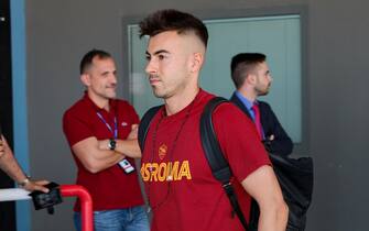 AS Roma's (from L) Stephan El Shaarawy, while the team is departing for Budapest where tomorrow will play the Europa League final against Sevilla FC, Leonardo Da Vinci airport, Fiumicino, near Rome, Italy, 30 May 2023. ANSA / TELENEWS