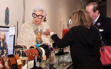 Iris Apfel sells jewelry during the Bijoux preview party at the Armory Art Center February 4, 2020 in West Palm Beach. (Photo by [MEGHAN MCCARTHY/PDN/USA Today Network/Sipa USA)