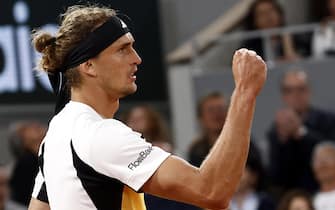 epa11373696 Alexander Zverev of Germany reacts during his Men's Singles 1st round match against Rafael Nadal of Spain during the French Open Grand Slam tennis tournament at Roland Garros in Paris, France, 27 May 2024.  EPA/MOHAMMED BADRA