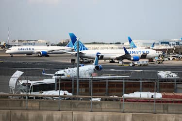 United Airlines planes at Newark Liberty International Airport, New Jersey, United States of America on July 16th, 2024. (Photo by Beata Zawrzel/NurPhoto via Getty Images)