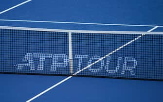 CINCINNATI, OH - AUGUST 17: A detailed view of an ATP TOUR logo on a tennis net during the semifinal round of the Western & Southern Open at Lindner Family Tennis Center on August 17, 2019 in Mason, Ohio. (Photo by Adam Lacy/Icon Sportswire via Getty Images)