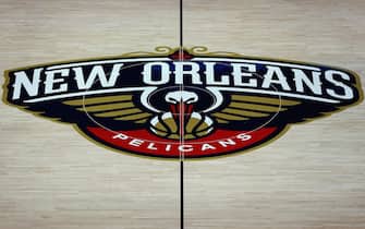 NEW ORLEANS, LOUISIANA - DECEMBER 05:  A general view of the New Orleans Pelicans logo on the court at the Smoothie King Center on December 05, 2018 in New Orleans, Louisiana. NOTE TO USER: User expressly acknowledges and agrees that, by downloading and or using this photograph, User is consenting to the terms and conditions of the Getty Images License Agreement. (Photo by Sean Gardner/Getty Images)