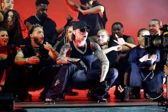 INDIO, CALIFORNIA - APRIL 19: (FOR EDITORIAL USE ONLY) Peso Pluma performs at the Coachella Stage during the 2024 Coachella Valley Music and Arts Festival at Empire Polo Club on April 19, 2024 in Indio, California. (Photo by Frazer Harrison/Getty Images for Coachella)