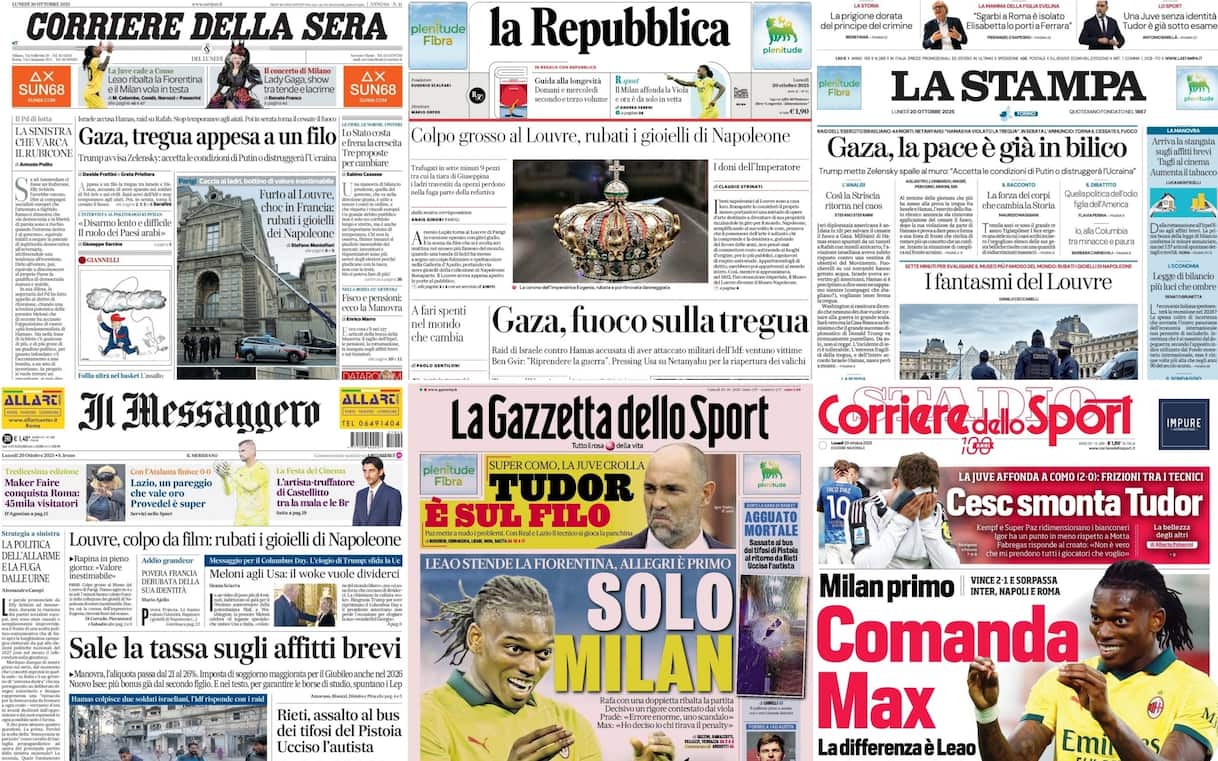 Le prime pagine dei quotidiani di oggi 20 ottobre: la rassegna stampa