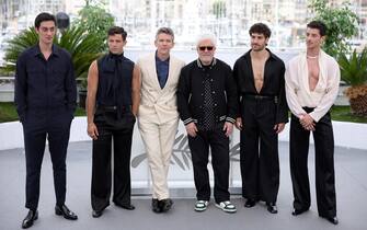CANNES, FRANCE - MAY 17: George Steane, Jason Fernández, Ethan Hawke, Director Pedro Almodovar, José Condessa and Manuel Rios attends the "Strange Way Of Life" photocall at the 76th annual Cannes film festival at Palais des Festivals on May 17, 2023 in Cannes, France. (Photo by Daniele Venturelli/WireImage)