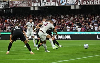 Torino's Alessandro Buongiorno scores the goal during the Italian Serie A soccer match US Salernitana vs Torino FC at the Arechi stadium in Salerno, Italy, 18 September 2023.    ANSA/MASSIMO PICA