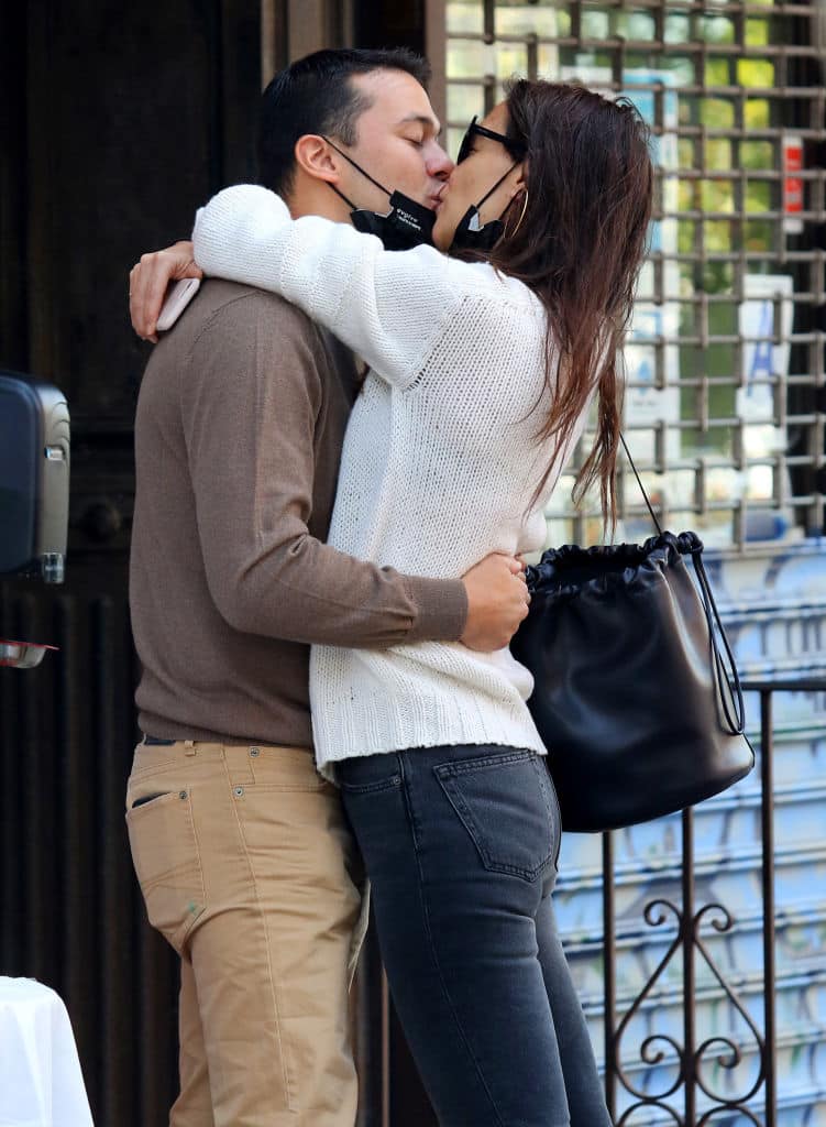 NEW YORK CITY, NY - SEPTEMBER 18: Emilio Vitolo Jr. and Katie Holmes are seen outside Emilio Vitolo Jr.'s family's restaurant Emilio's Ballato on September 18, 2020 in New York City. (Photo by LRNYC/MEGA/GC Images)