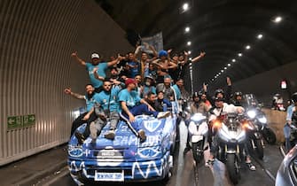 Fans celebrate the third ever victory of the Scudetto, after winning the Serie A soccer match between SSC Napoli and ACF Fiorentina in the streets of Naples, Italy, 07 May 2023.
ANSA/CIRO FUSCO