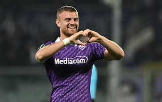 Fiorentina's foward Lucas Beltran celebrate after scoring a goal during the UEFA Europa Conference League Group F soccer match between   ACF Fiorentina and FK Cukaricki at the at Artemio Franchi Stadium in Florence, Italy, 26 October 2023
ANSA/CLAUDIO GIOVANNINI