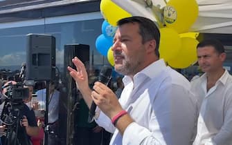 (fotogramma da video) Il leader della Lega Matteo Salvini durante una manifestazione a Messina, 29 agosto 2022.
ANSA/Facebook Matteo Salvini (NPK)