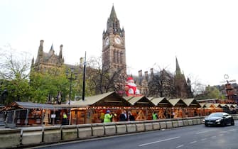 The Christmas Market in Albert Square, Manchester has a huge concrete anti-ram wall surrounding it for the first time.