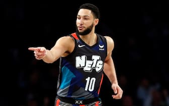 NEW YORK, NEW YORK - JANUARY 29: Ben Simmons #10 of the Brooklyn Nets reacts after scoring during the first half against the Utah Jazz at Barclays Center on January 29, 2024 in the Brooklyn borough of New York City. NOTE TO USER: User expressly acknowledges and agrees that, by downloading and/or using this Photograph, user is consenting to the terms and conditions of the Getty Images License Agreement. (Photo by Sarah Stier/Getty Images)