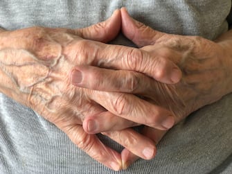 closeup wrinkled hands of an old person