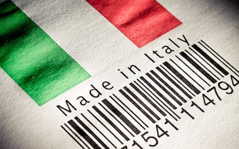 Close up of a barcode with Italian flag.