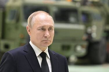 Russian President Vladimir Putin meets with workers at a plant, which is part of Russian missile manufacturer Almaz-Antey, in Saint Petersburg on January 18, 2023. - President Putin said on January 18, 2023 he had "no doubt" Moscow would emerge victorious in Ukraine, despite military setbacks in the nearly year-long offensive. (Photo by Ilya PITALEV / SPUTNIK / AFP) (Photo by ILYA PITALEV/SPUTNIK/AFP via Getty Images)