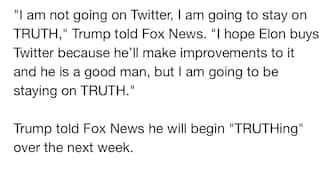 Parlando in esclusiva a Fox News, Trump ha detto che l’acquisizione di Twitter da parte di Musk sarà uno sviluppo positivo, ma lui rimarrà con la sua piattaforma TRUTH Social