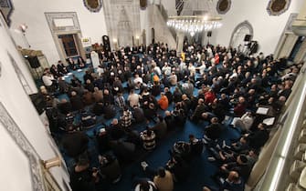 SKOPJE, NORTH MACEDONIA - MARCH 30: Muslims in Skopje, North Macedonia, gather to perform the Eid al-Fitr prayer on March 30, 2025. Eid was held under the auspices of the North Macedonia Islamic Union (Directorate of Religious Affairs) at the Mustafa Pasha Mosque. (Photo by Umeys Sulejman/Anadolu via Getty Images)