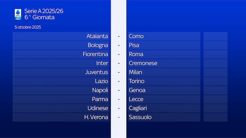 6 giornata serie a calendario