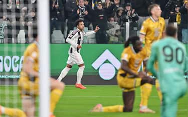 Juventus players jubilates after scoring the goal (1-0) during the round of 16 of the Italian Cup soccer match Juventus FC vs Udinese Calcio at the Allianz Stadium in Turin, Italy, 2 December 2025 ANSA/ALESSANDRO DI MARCO
