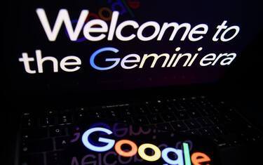 Gemini on website displayed on a laptop screen and Google logo displayed on a phone screen are seen in this illustration photo taken in Krakow, Poland on December 6, 2023. (Photo by Jakub Porzycki/NurPhoto via Getty Images)