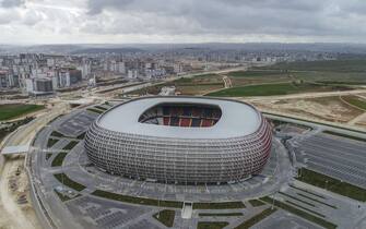 GAZIANTEP, TURKEY - APRIL 05 : An aerial view of Gaziantep Stadium, opened to public in 2017 with the capacity of 33.502, in Gaziantep, Turkey on April 05, 2018. Turkish Football Federation (TFF) will offer the bid dossier template to UEFA as Turkey nominates stadiums to host EURO 2024.  (Photo by Kerem Kocalar/Anadolu Agency/Getty Images)