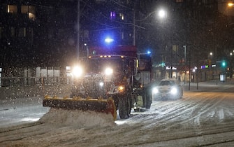 TORONTO, ON- FEBRUARY 22  - A snow plow clears King Street East near Queen Street East. The winter storm hits Southern Ontario and roll though the Riverside neighbourhood  in Toronto. February 22, 2023.        (Steve Russell/Toronto Star via Getty Images)