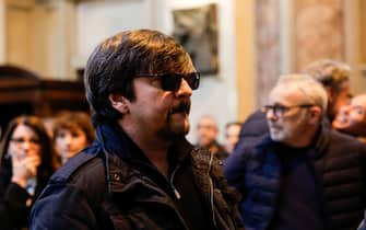 MRicky Memphis alla Chiesa degli Artisti durante i funerali di Antonello Fassari, Roma, 8 Aprile 2025. ANSA/GIUSEPPE LAMI