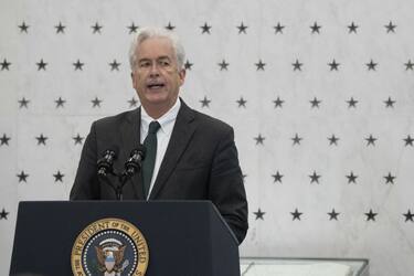 William Burns, director of the Central Intelligence Agency (CIA), introduces US President Joe Biden, not pictured, at the CIA headquarters in Langley, Virginia, US., on Friday, July 8, 2022. Biden was there to thank the CIA's workforce and commemorated the agency's achievements over the 75 years since its founding, according to the White House. Photographer: Chris Kleponis/Abaca/Bloomberg via Getty Images