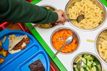 Tray of school lunch or dinner in a UK primary school