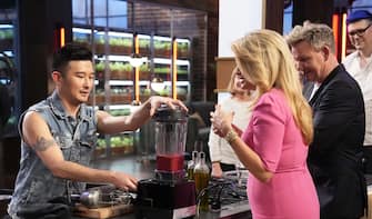 MASTERCHEF: L-R: Contestant with special guest Daphne Oz and host/judge Gordon Ramsay in the “Regional Auditions - The Northeast” season premiere episode of MASTERCHEF airing Wednesday, May 24 (8:00-9:02 PM ET/PT) on FOX. © 2023 FOXMEDIA LLC. Cr: FOX.