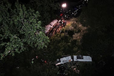 MONTEFORTE IRPINO, ITALY - 2013/07/29: A bus with 40 people on board, all dead, crashed into an escarpment on the Naples-Bari (A16) motorway, at Monteforte Irpino. (Photo by Marco Cantile/LightRocket via Getty Images)