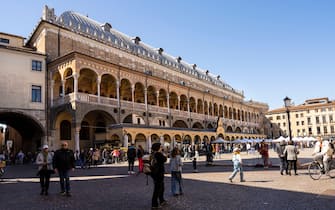 Padua, Italy. April 2023. panoramic view of the Ragione histical palace in the city center