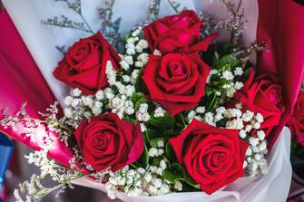 Close-Up of Rose Bouquets in Flower Market at Nuremberg City, Germany, Europe