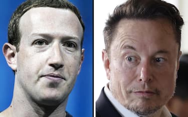 In una combo realizzata l'11 agosto 2023, il fondatore di Facebook, Mark Zuckerberg (S), e il proprietario di X, Elon Musk (D).
ANSA