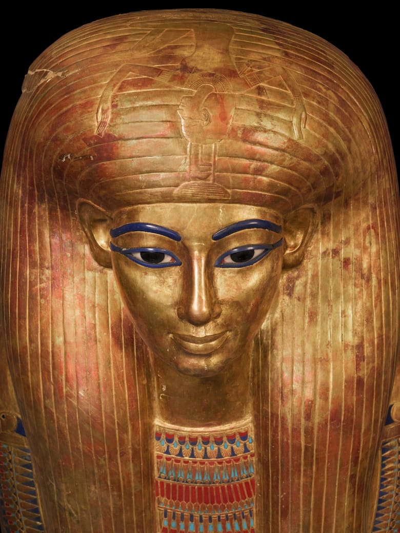 Lid of the gilded outer coffin of Tjuya Dynasty 18 Wood, gold, glass, obsidian. L: 218,5 cm Egyptian Museum, Cairo. Photo credit: © Fotografie di Massimo Listri