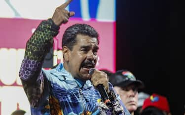 CARACAS, VENEZUELA - JULY 4: Venezuela's President and presidential candidate Nicolas Maduro greets supporters during presidential election rally in Caracas on 4 July 2024. (Photo by Pedro Rances Mattey/Anadolu via Getty Images)