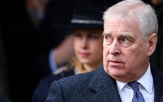 Britain's Prince Andrew, Duke of York leaves after attending for the Royal Family's traditional Christmas Day service at St Mary Magdalene Church in Sandringham in eastern England, on December 25, 2023. (Photo by Adrian DENNIS / AFP)