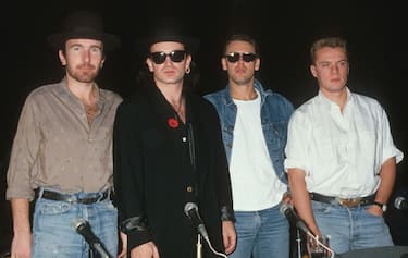 The Edge, Bono, Larry Mullen and Adam Clayton of U2 (Photo by Ron Galella, Ltd./Ron Galella Collection via Getty Images)