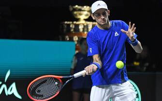 Matteo Arnaldi in action against Netherlands
during the
Finals Davis Cup 2023 match 
Italy vs Netherlands at 
the Palacio Martin Carpena, Spain in Malaga on 
November 23, 2023