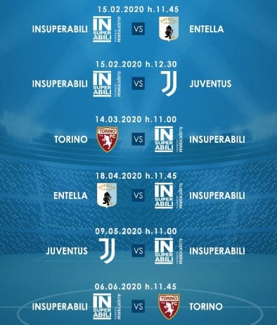 Il calendario con le partite della squadra della Insuperabili Onlus