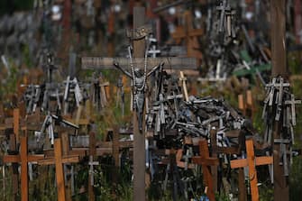 Hill of Crosses in Swieta Woda (Holy Water) Sanctuary at Wasilkow.
On Thursday, June 30, 2022, in Swieta Woda, Wasilkow, Podlaskie Voivodeship, Poland. (Photo by Artur Widak/NurPhoto via Getty Images)