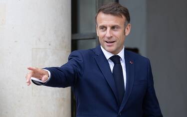 French President Emmanuel Macron as Argentine President leaves after a meeting at the Elysee presidential palace in Paris, on July 26, 2024. Photo by Raphael Lafargue/ABACAPRESS.COM