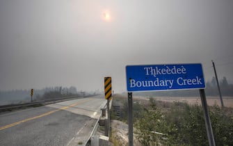 Wildfire smoke fills the air at Boundary Creek, Northwest Territories about 25 kilometers east of Yellowknife, NT, Canada, on Tuesday August 15, 2023.Photo by Bill Braden/CP/ABACAPRESS.COM
