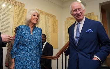 LONDON, ENGLAND - MAY 29:  King Charles III, Patron of the Royal Academy of Dramatic Art (RADA) and Queen Camilla visit to RADA in London, to celebrate the school's 120th anniversary on May 29, 2024 in London, England. (Photo by Jordan Pettitt-WPA Pool/Getty Images)