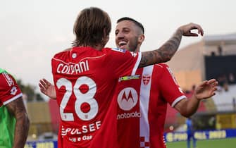 AC Monza's mildfielder Andrea Colpani celebrates his goal with AC Monza's forward Patrick Ciurria during the Italian Serie A soccer match between AC Monza and Empoli FC at U-Power Stadium in Monza, Italy, 26 August 2023. ANSA / ROBERTO BREGANI