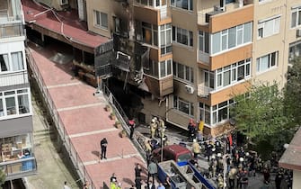 ISTANBUL, TURKIYE - APRIL 02: Fire brigades respond to a fire in a 13-storey building in Sisli district of Istanbul, Turkiye on April 02, 2024. (Photo by Hakan Akgun/Anadolu via Getty Images)