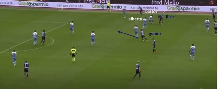 Gomez scatta dietro Leiva alejandro gomez, lazio atalanta