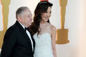 HOLLYWOOD, CALIFORNIA - MARCH 12: (L-R) Jean Todt and Michelle Yeoh attend the 95th Annual Academy Awards on March 12, 2023 in Hollywood, California. (Photo by Jeff Kravitz/FilmMagic)