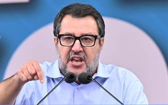Leader of the League, Matteo Salvini, during traditional Lega party rally in Pontida (Bergamo), 6 October 2024. 
ANSA/MICHELE MARAVIGLIA