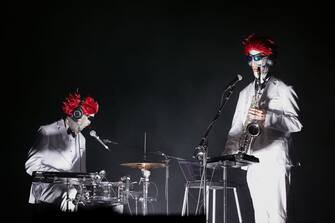 INDIO, CALIFORNIA - APRIL 19: (FOR EDITORIAL USE ONLY) (L-R) Louis Cole and Sam Gendel of Clown Core perform at Sonora Tent during the 2024 Coachella Valley Music and Arts Festival at Empire Polo Club on April 19, 2024 in Indio, California. (Photo by Theo Wargo/Getty Images for Coachella)